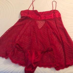 Victoria secrets lingerie set. Red satin size small new